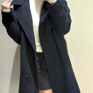 Wool blend double-button loose-fit long coat