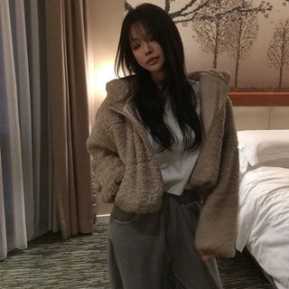 Babe Sherpa Crop Zip-up Hoodie