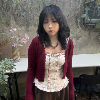 Vintage Frill Floral Bustier Cardigan Two-Piece