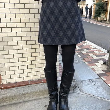 E-Chu Argyle Mini Skirt Wool Skirt/A-line/Undershorts/Wedding Guest Look/ Argyle Pattern/Check Skirt