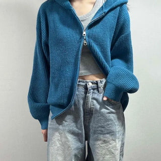 Daily Swag Voluminous Sleeve Oversized Knit Zip-Up Hoodie