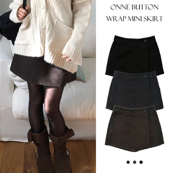 Onne Button Wrap Wool Mini Skirt