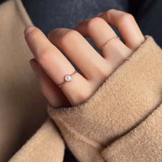 Rose Gold Round Silver Ring with Pearl Accent