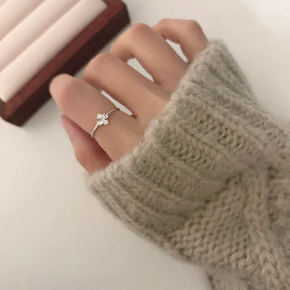 Rose Gold Cut Flower Silver Ring