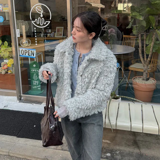Milky Quilted Collar Fur Jacket