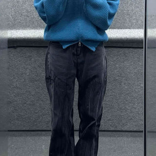 Loose-fit stitch-washed denim cargo pants