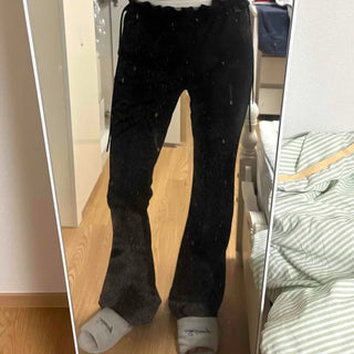 Frilled elastic waistband semi-flare pants