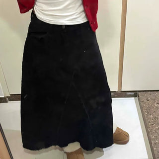 Comfort Cotton A-Line Loose Fit Denim Maxi Skirt