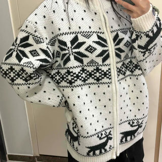 Snowflake Loose Fit Knit Zip-up
