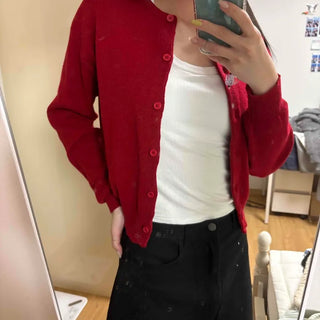 Campus Look Round Neck Button Loose Fit Knit Cardigan