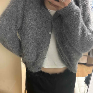 Fluffy Short Button Cardigan