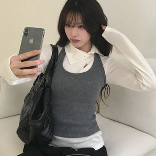 Port Wool Diagonal High-Neck Button Long-Sleeve T-Shirt
