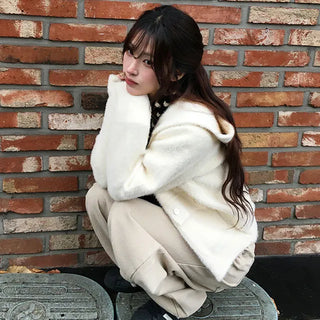 Dason Pocket Button Fur Collar Zip-Up