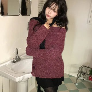 Samin Wool Mohair Vintage Off-Shoulder Knit