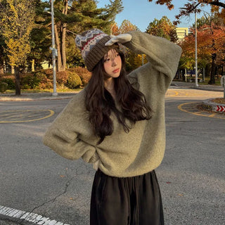Ascend Alpaca Wool Boxy V-Neck Knit