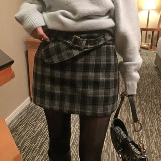 Teflen Check Belted Skirt [18% Wool]
