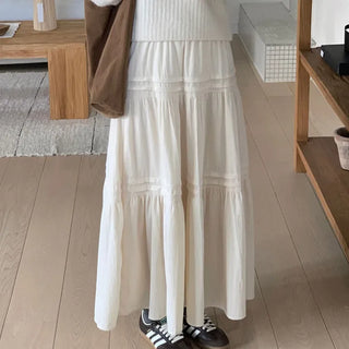 Mori Girl Corduroy Elastic Tiered Long Skirt