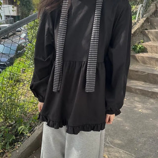 Frill layered long-sleeve blouse