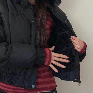 Special Feature✨ Goring High-Neck Fur Hooded Short Padded Jacket