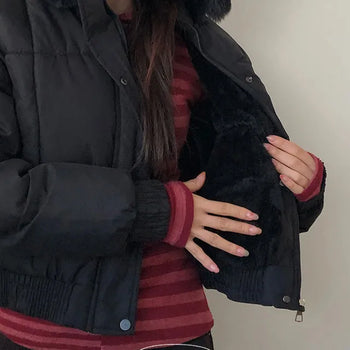 Special Feature✨ Goring High-Neck Fur Hooded Short Padded Jacket