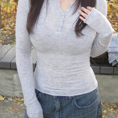 Wool Peach Button Inner Long Sleeve Tee