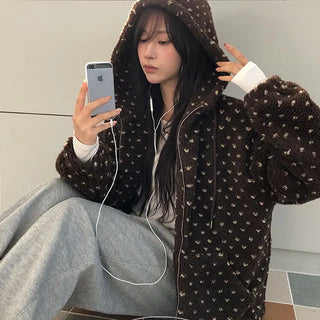 Shuco Heart Sherpa Fleece Hooded Quilted Jumper