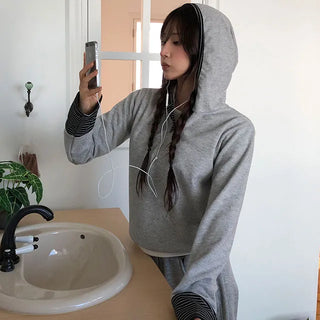 Mitzu Color Block Stripe Fleece Hoodie