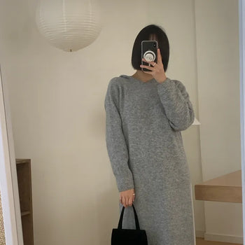 Long Hooded Knit Dress Merino Wool Whole Garment
