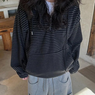 [UNISEX] Dilly Striped Fleece Hooded Anorak