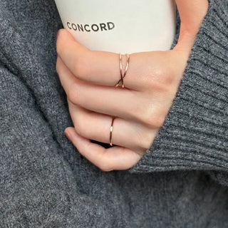 Double-row Open X-line Layered Open Silver Ring