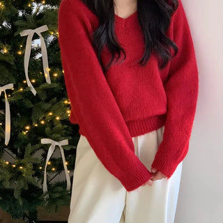 Angora Wool Loose Fit V-Neck Knit