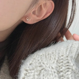 Mini Flower Rose Cubic Silver Earrings