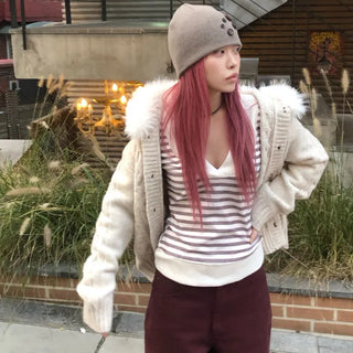 Tteokbokki knit fur hoodie