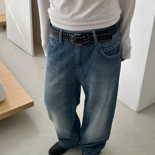 Door wide straight denim pants