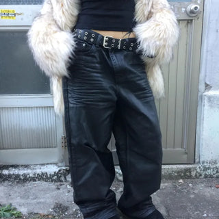 EMBO Coated Wide Jeans | Coated Jeans Leather Pants Leather Wide Pants Coated Wide Pants