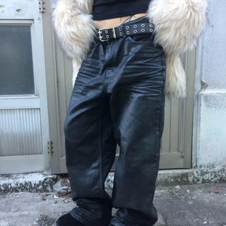 EMBO Coated Wide Jeans | Coated Jeans Leather Pants Leather Wide Pants Coated Wide Pants