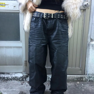 EMBO Coated Wide Jeans | Coated Jeans Leather Pants Leather Wide Pants Coated Wide Pants