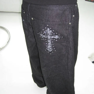 Leopard Print Cross Cubic Non-Faded Wide Denim