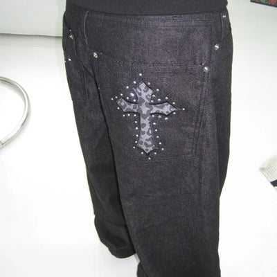 Leopard Print Cross Cubic Non-Faded Wide Denim