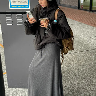 Ciels Flowy Fit Fleece-Lined Ribbed Knit Long Skirt