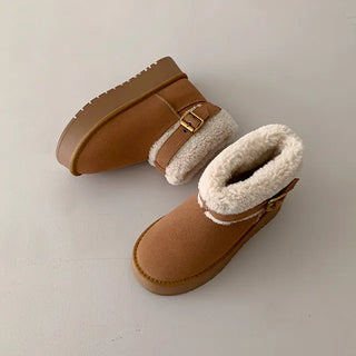 ◈Cold Weather Item◈4cm◈Platform Buckle Fur Boots Strap Suede UGG Block Heel Fur Shoes Fur Shoes Sheepskin Boots Winter Sapporo Shoes