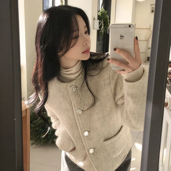 Fluffy~ Guaranteed Beauty, High-Quality Hairy Mohair Wool Quilted Winter Tweed Short Jacket