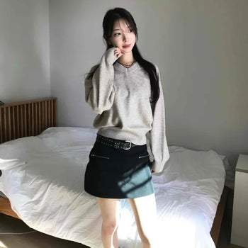 Soft V-neck Loose Fit Long Sleeve Knit