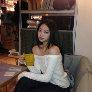 Cable Knit Off-Shoulder Knit