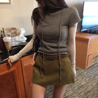 Pleati Muffler Mock Neck Cap Sleeve Knit [5% Wool]