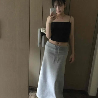 Casual Drawstring Loose Fit Maxi Skirt