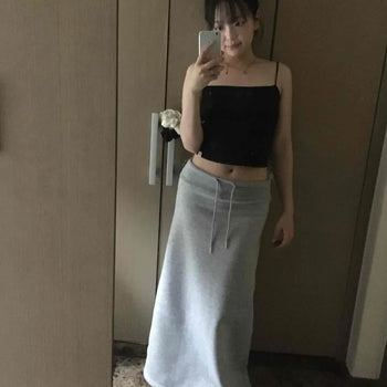 Casual Drawstring Loose Fit Maxi Skirt