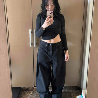 High-waisted Roll-up Elastic Super Wide Long Pants