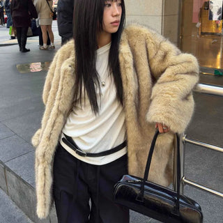 Luxury Eco-fur Drop-shoulder Maxi Coat