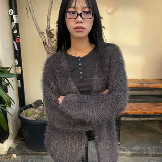 Fluffy Texture Button Cozy Cardigan